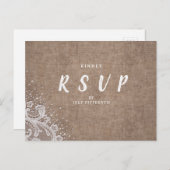 Invitation Carte Postale Burlap Lace argent parties scintillant mariage rus (Devant / Derrière)