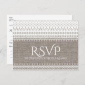 Invitation Carte Postale Burlap rustique et mariage élégant en dentelle RSV (Devant / Derrière)