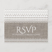 Invitation Carte Postale Burlap rustique et mariage élégant en dentelle RSV (Devant)