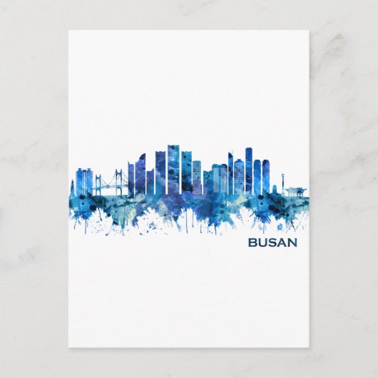 Invitation Carte Postale Busan Corée du Sud Skyline Blue (Devant)