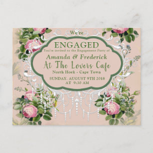 Invitation Carte Postale Bush Garden Green - Soft Rose Roses Fiançailles