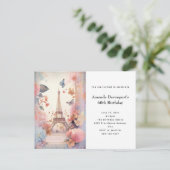 Invitation Carte Postale Butterflies et fleurs de la Tour Eiffel Anniversai (Debout devant)