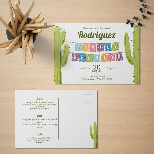 Invitation Carte Postale Cactus et Papel Picado Garland Texas