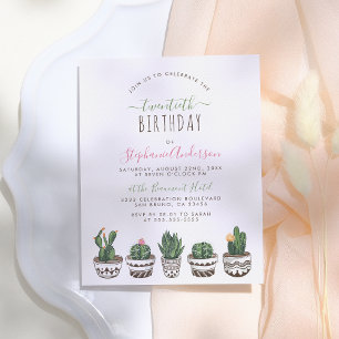 Invitation Carte Postale Cactus et succulentes Fête d'anniversaire botani