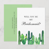 Invitation Carte Postale Cactus serez-vous ma demoiselle d'honneur. Cactus (Devant / Derrière)
