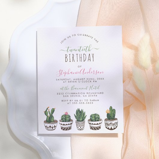 Invitation Carte Postale Cactus & Succulents | Fête d'anniversaire botaniqu