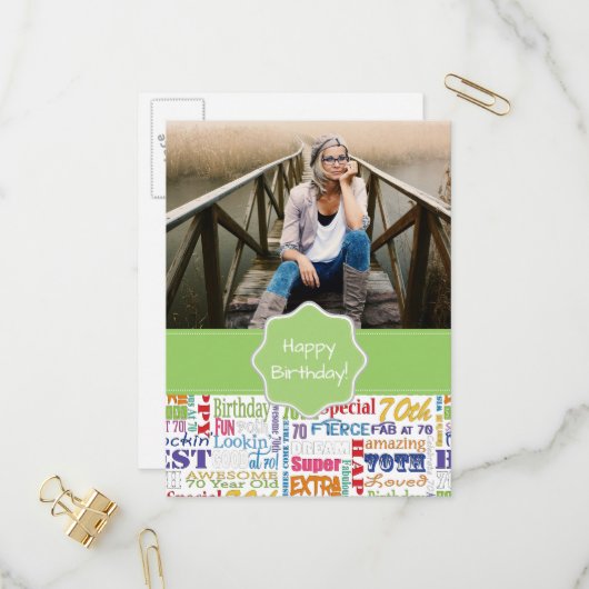 Invitation Carte Postale Cadeaux Uniques Et Spéciaux 70e Anniversaire (Devant/Arrière en situation)