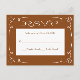 Invitation Carte Postale Cadre de cœur marron et blanc RSVP