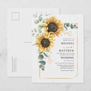 Invitation Carte Postale Cadre doré géométrique à motif floral tournesol eu