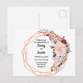 Invitation Carte Postale Cadre doré mariage floral géométrique (Devant / Derrière)