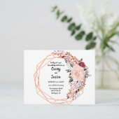 Invitation Carte Postale Cadre doré mariage floral géométrique (Debout devant)