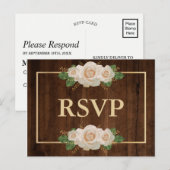 Invitation Carte Postale Cadre en bois rustique rose blanche or (Devant / Derrière)