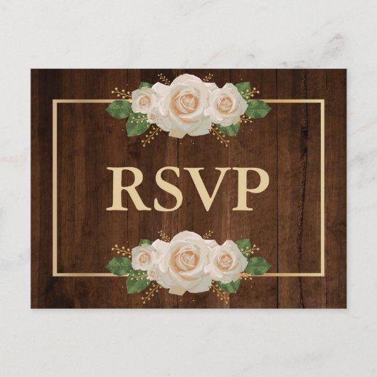 Invitation Carte Postale Cadre en bois rustique rose blanche or (Devant)