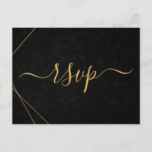 Invitation Carte Postale Cadre géométrique noir et or chic rsvp