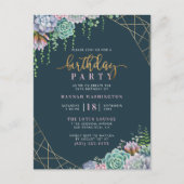 Invitation Carte Postale Cadre géométrique Or & Succulents Anniversaire (Devant)