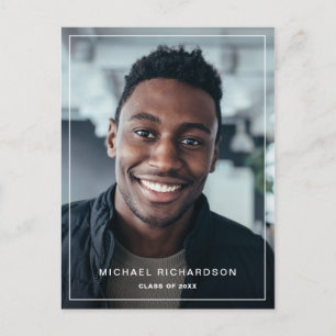 Invitation Carte Postale Cadre moderne   Vertical Two Photo Graduation Part