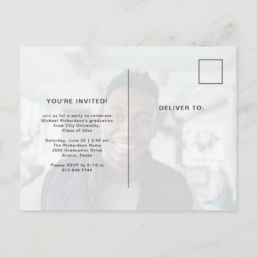 Invitation Carte Postale Cadre moderne | Vertical Two Photo Graduation Part (Dos)