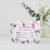 Invitation Carte Postale Cadre rose rustique sur douche nuptiale en bois bl (Debout devant)