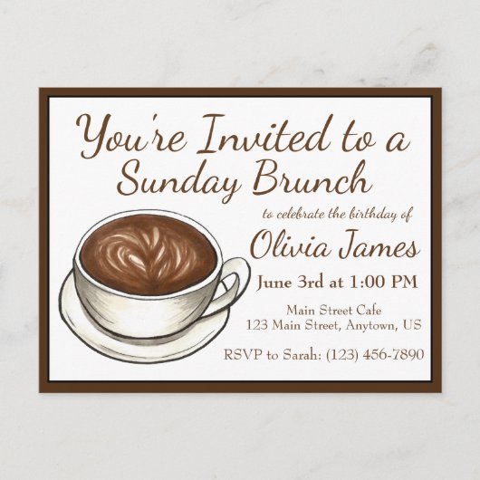 Invitation Carte Postale Café Dernière Wedding shower nuptiale Brunch (Devant)