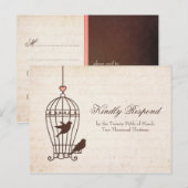 Invitation Carte Postale Cage d'oiseaux fantaisie - Chocolat et mariage ros (Devant / Derrière)