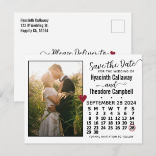Invitation Carte Postale Calendrier de sauvegarde de mariage Septembre 2024
