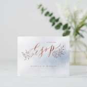 Invitation Carte Postale Calligraphie bleu outrepasse mariage floral rustiq (Debout devant)