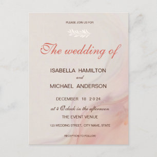 Invitation Carte Postale Calligraphie de script en marbre rose poussiéreux