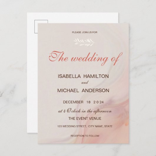 Invitation Carte Postale Calligraphie de script en marbre rose poussiéreux (Devant / Derrière)