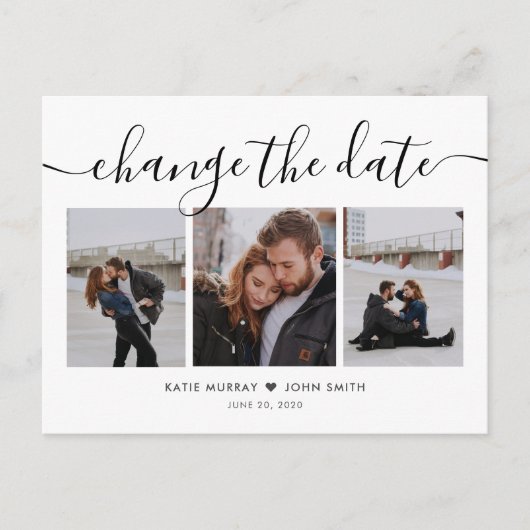 Invitation Carte Postale Calligraphie de script moderne Changer de date Mar (Devant)