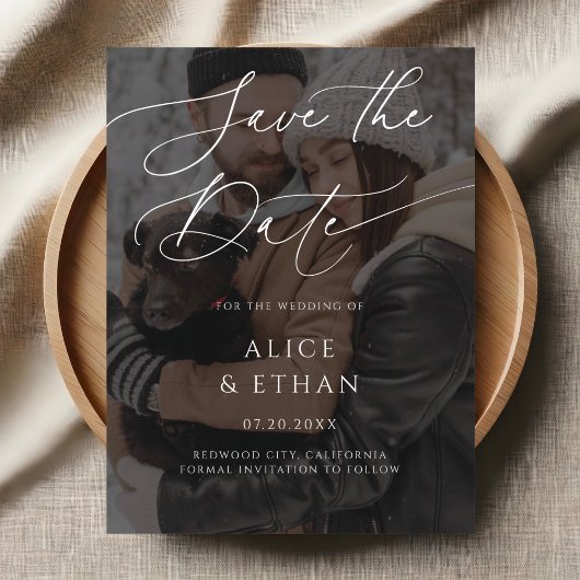 Invitation Carte Postale Calligraphie délicate Mariage photo Enregistrer la