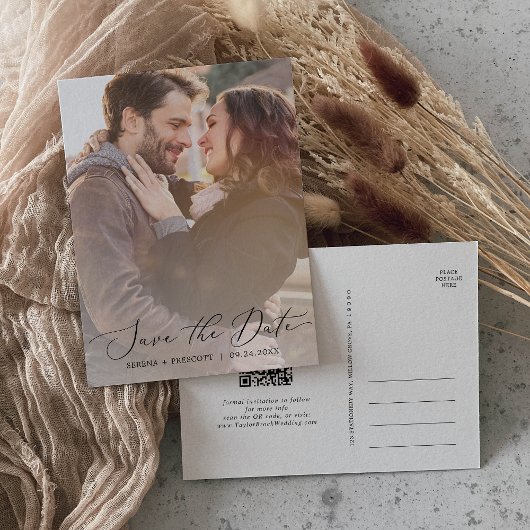 Invitation Carte Postale Calligraphie délicate Photo QR Code Enregistrer la