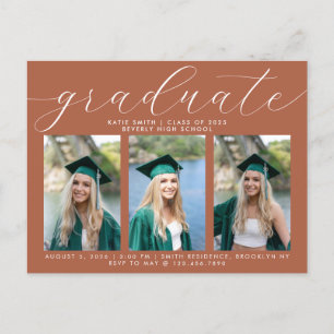 Invitation Carte Postale Calligraphie en terre cuite Graduation minimale 3 
