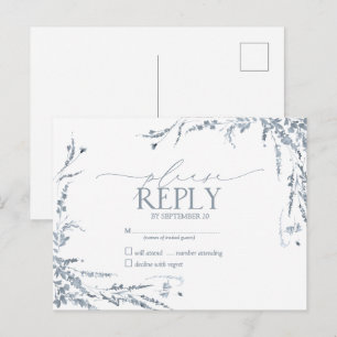 Invitation Carte Postale Calligraphie Fleur sauvage bleu Dusty Mariage RSVP