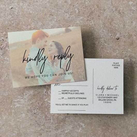 Invitation Carte Postale Calligraphie lunaire | Chanson de photo déchargée