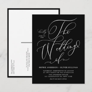 Invitation Carte Postale Calligraphie lunaire Mariage noir QR Code