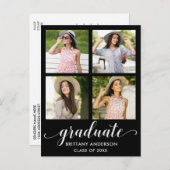 Invitation Carte Postale Calligraphie moderne 4 Parti de graduation photo (Devant / Derrière)