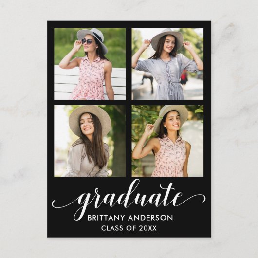 Invitation Carte Postale Calligraphie moderne 4 Parti de graduation photo (Devant)