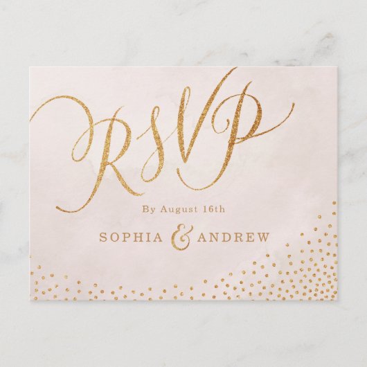 Invitation Carte Postale Calligraphie or rose moderne de glam blush (Devant)