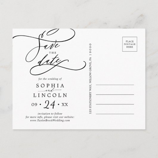 Invitation Carte Postale Calligraphie romantique Flourdir Photo Enregistrer (Dos)