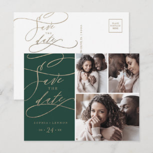 Invitation Carte Postale Calligraphie verte romantique 3 Photo Enregistrer 