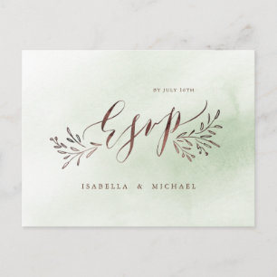 Invitation Carte Postale Calligraphie verte Sage Mariage fleuri rustique RS