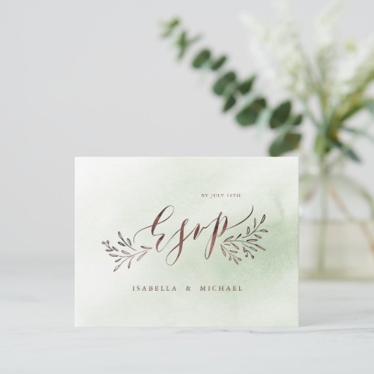 Invitation Carte Postale Calligraphie verte Sage Mariage fleuri rustique RS (Debout devant)
