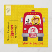 Invitation Carte Postale Camion d'incendie Enfant d'anniversaire (Devant / Derrière)