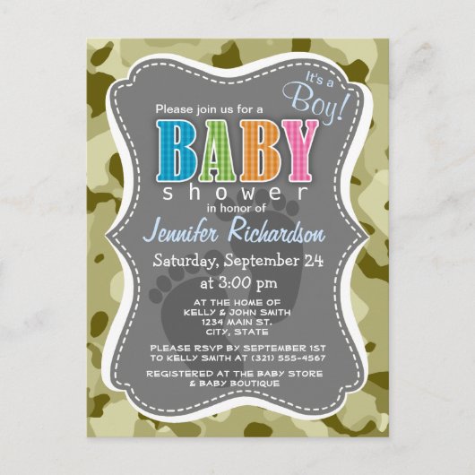 Invitation Carte Postale Camo Dark Khaki ; Camouflage (Devant)