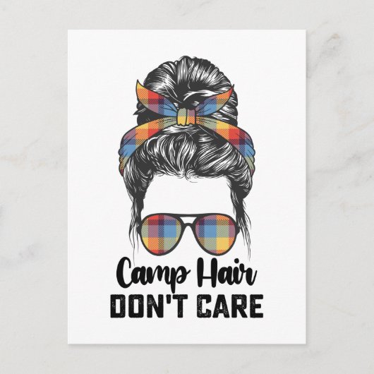 Invitation Carte Postale Camp Hair s'en fiche Messy Bun (Devant)