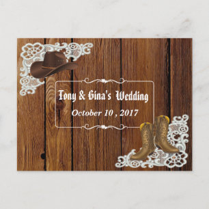 Invitation Carte Postale Campagne Boots & Mariage de dentelle RSVP