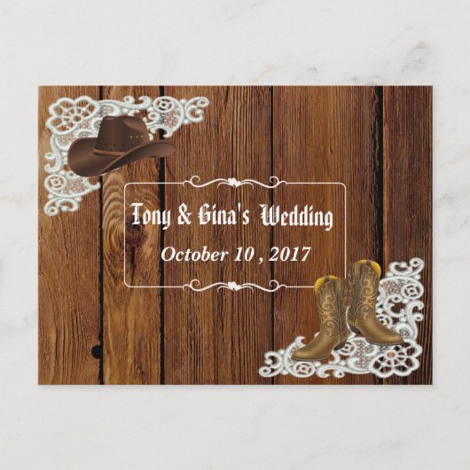 Invitation Carte Postale Campagne Boots & Mariage de dentelle RSVP (Devant)