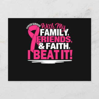 Invitation Carte Postale Cancer Survivor Foi Amis Famille Rose et blanc
