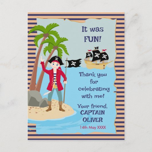 Invitation Carte Postale Capitaine de la fête d'anniversaire du navire pira (Devant)