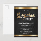 Invitation Carte Postale Caramel Gold et Black Surprise fête d'anniversaire (Devant / Derrière)